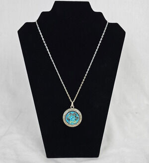 Czech Glass Pendant Necklace 20" Blue & Silver Tones NWT